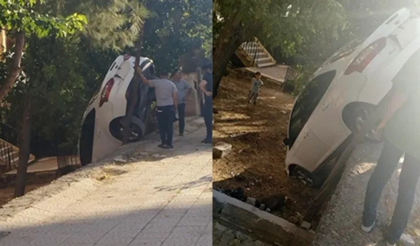 Şanlıurfa'da El Freni Unutulan Otomobil Apartman Bahçesine Düştü!